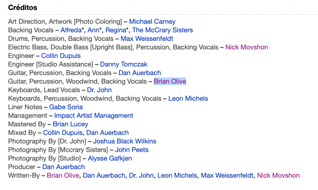 Créditos Locked Down, del Dr. John